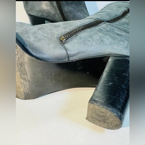 J. Crew Nottingham Tall Boots Gray/blue Leather Block Heel Size 6.5 ~16950 - Picture 5 of 5